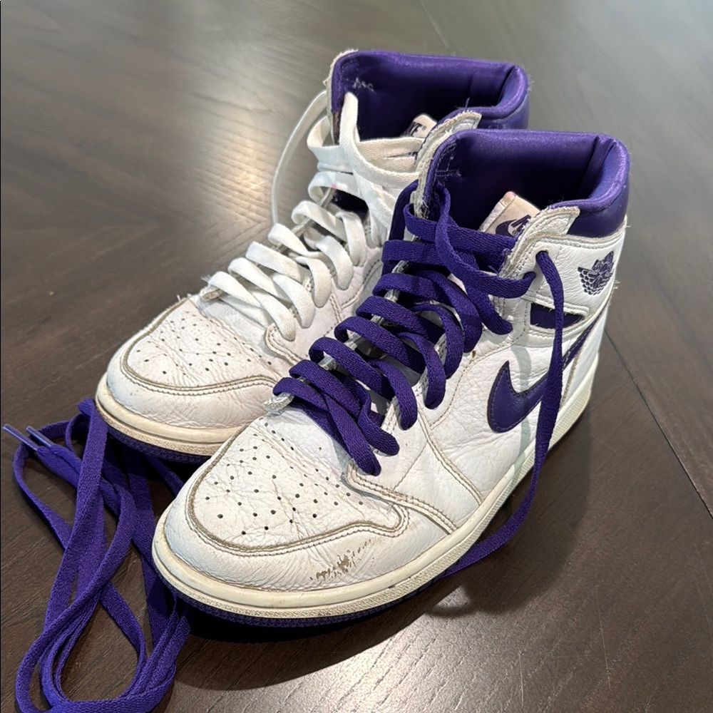 Nike Air Jordan Limited Edition white purple high top sneakers shoes size 8.5